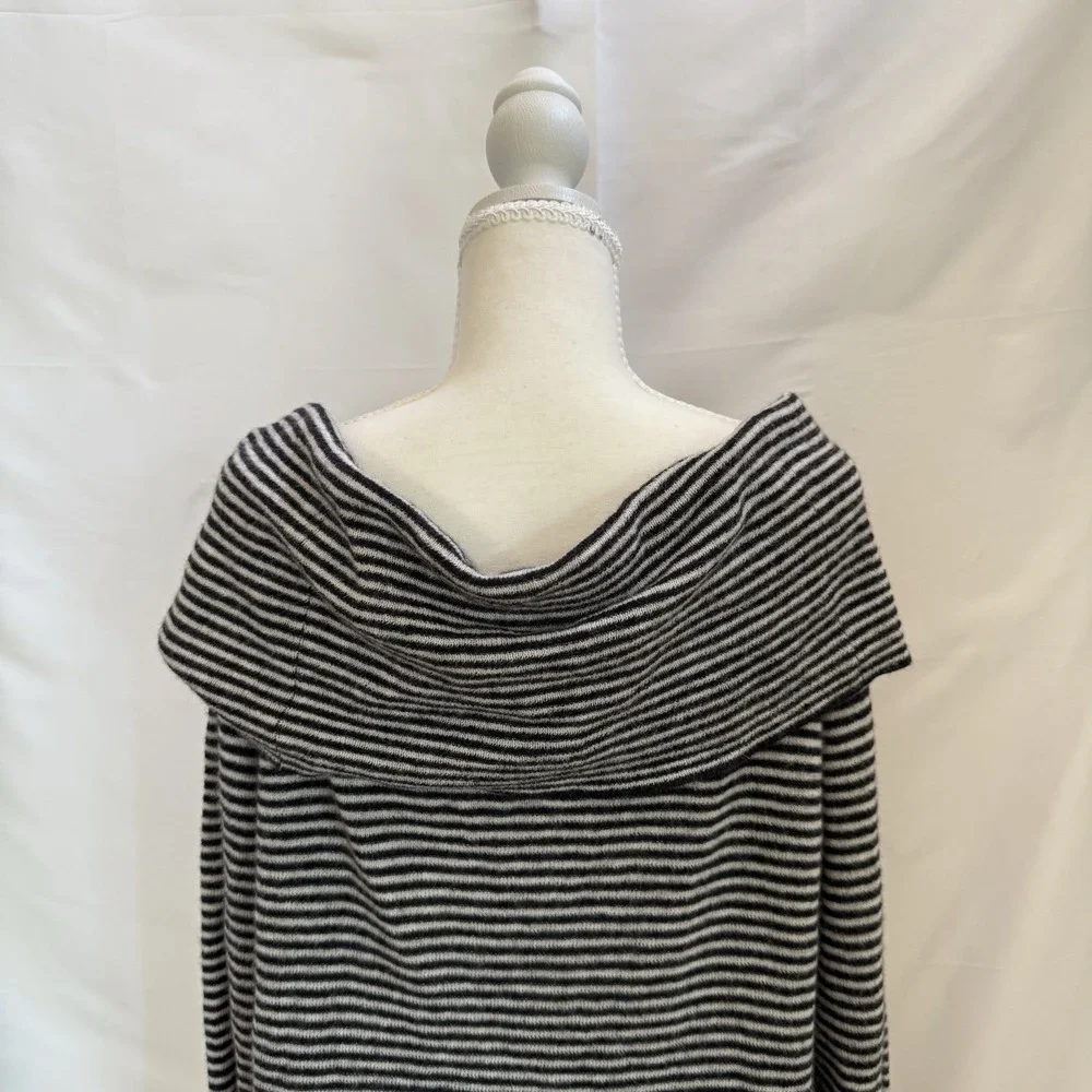 NWT Madewell Womens Alpaca Wool Blend Cowl Neck Sweater Black White Stripe XXL‎